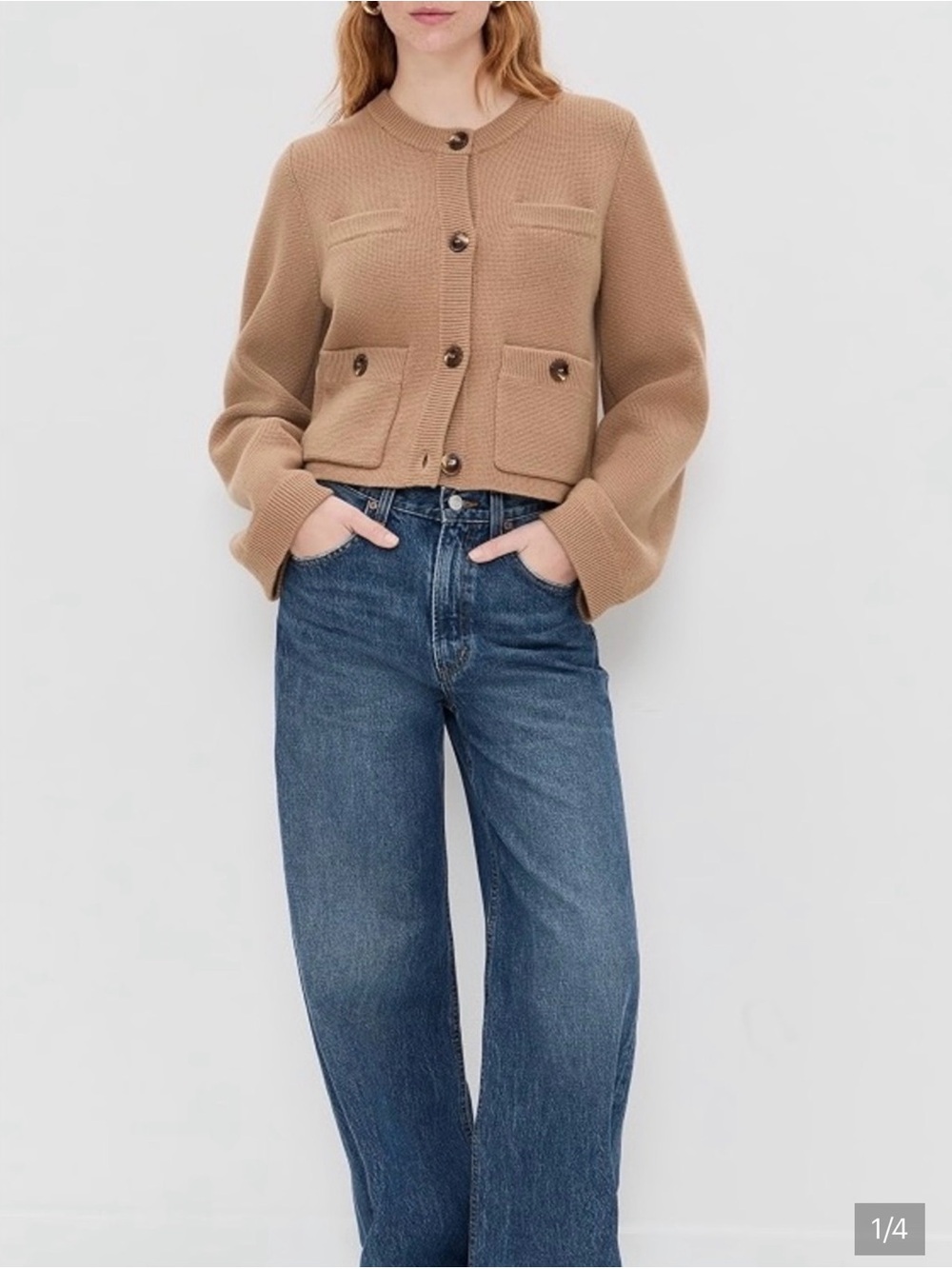 Jenni Kayne Camel Knit Button Cardigan Jacket